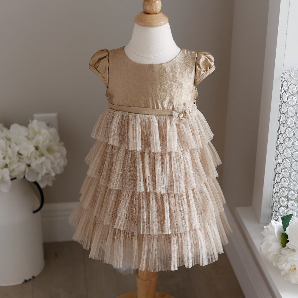Gold Formal Dress Tulle Size 18 Months Couture Special Occasion Flower Girl